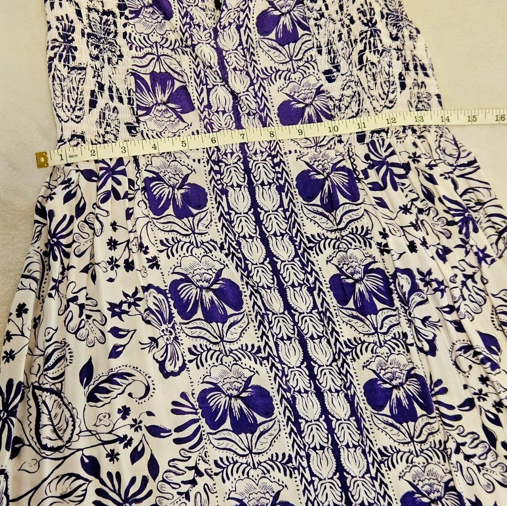 Angie Boho Blue and White Spaghetti Strap Smocked Maxi Dress Size L - Picture 8 of 9